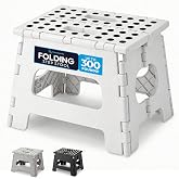 Handy Laundry Folding Step Stool 8 Inch, White, Non-Slip Holds 300 lbs | Foldable Collapsible Step Stool, Non-Slip, Holds 300 lbs, Kitchen Bathroom Bedroom, Adults