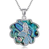 MONGAS Mermaid Necklace 925 Sterling Silver Little Mermaid Necklace Abalone Shell Ocean Jewelry for Women