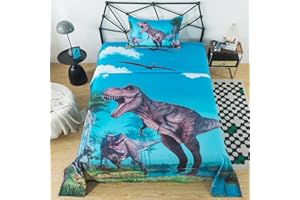 ADASMILE A & S Dinosaur Sheets Twin Size for Boys Dinosaur Bed Sheets Twin for Kids 3D Dinosaur Bedding Set Dino Kids Bed Sheets Set with Dinosaur Pillowcase Fitted Sheet Flat Sheet Soft Microfiber