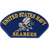 United State Navy Seabees Blue Patch | Detailed strong stitching, polyester, glue backing, iron-on or sew-on application, Navy Seabees tribute, all-season wear