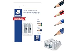 STAEDTLER Metal Double-Hole Pencil Sharpener - Precision 23° & 30° Angles for Standard & Colored Pencils - 3-Point Blade Design for Sharp Lines