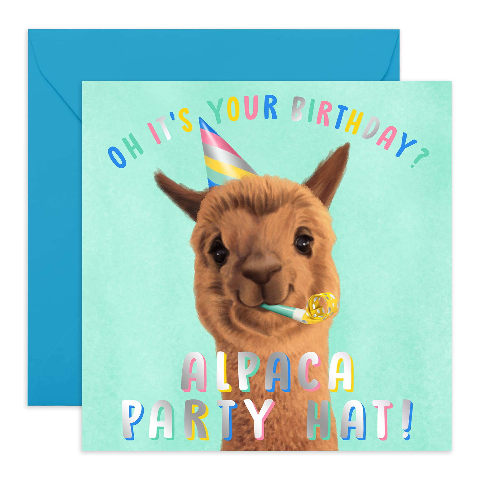 Central 23 - Funny Birthday Card - 'Alpaca Birthday Hat' - Witty Animal Pun Card - For Friends - Cute Design for Kids - Comes With Fun Stickers