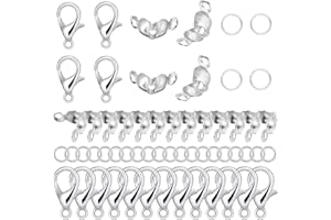 BOYIVI 800 Pcs Jewelry Making Accessories Set with 100 Pieces Lobster Claw Clasp 200 Pieces Bead Tips Knot Covers and 500 Pieces Open Jump Ring Connectors DIY Jewelry Making Supplies(Silver)