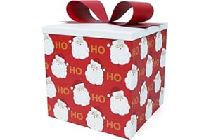 BIOBROWN Medium Christmas Gift Boxes with Lids for Presents, 9x9x9 Inches HO HO Santa Design Collapsible Gift Box for Party, Xmas, Holiday