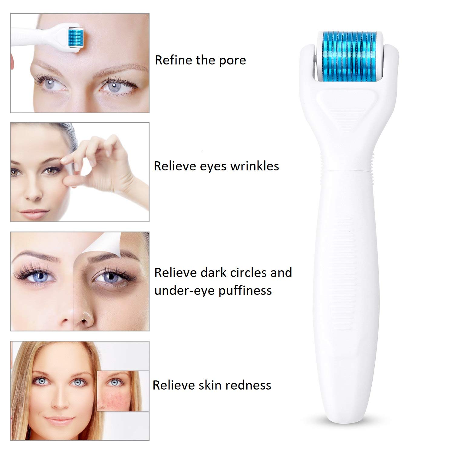 Derma Roller Kit 0,25mm 6 en 1 Micro-Aiguilles en Titanium pour Visage et Corps, 300/720/ 1200 Dermaroller Micro Aiguilles de Titane Dermaroller Visage