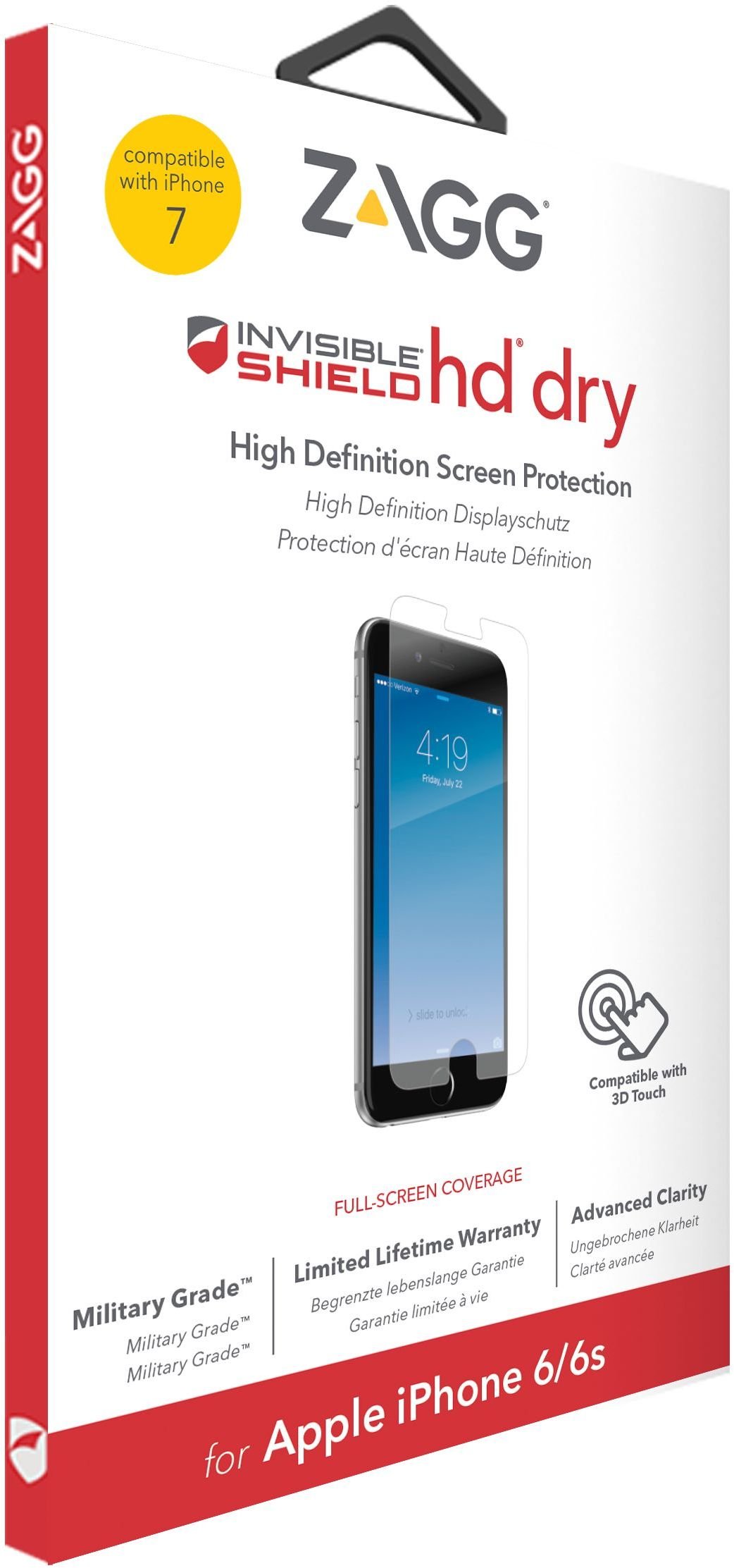 ZAGG - InvisibleShield HD Dry - Screen Protection made for iPhone 6, iPhone 7, and iPhone 8