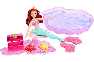 Mattel Disney Princess Toys, Ariel Mermaid Doll & Pool Set with Moldable Sand, 3 Molds & 6 Accessories, Inspired by The Little Mermaid Movie
