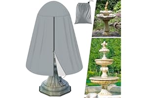 Tryitsbest 48" x 68" Fountain Cover,420D Oxford Cloth Garden Fountain Statue Cover with Silver Coating,Waterproof Fountain Protector with Drawstring for Winter Outdoor Patio Fountain (Gray)