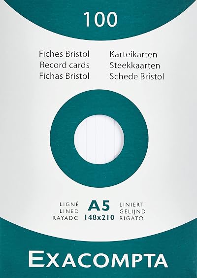 Exacompta Bristol Ruled Record Card A5 205gsm Pack 100