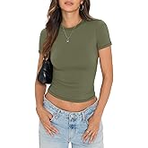 EasyGala Womens Double Lined Short Sleeve Crop Tops Basic Crew Neck Shirts Y2k Going Out Tops Semmer Clothes 2026