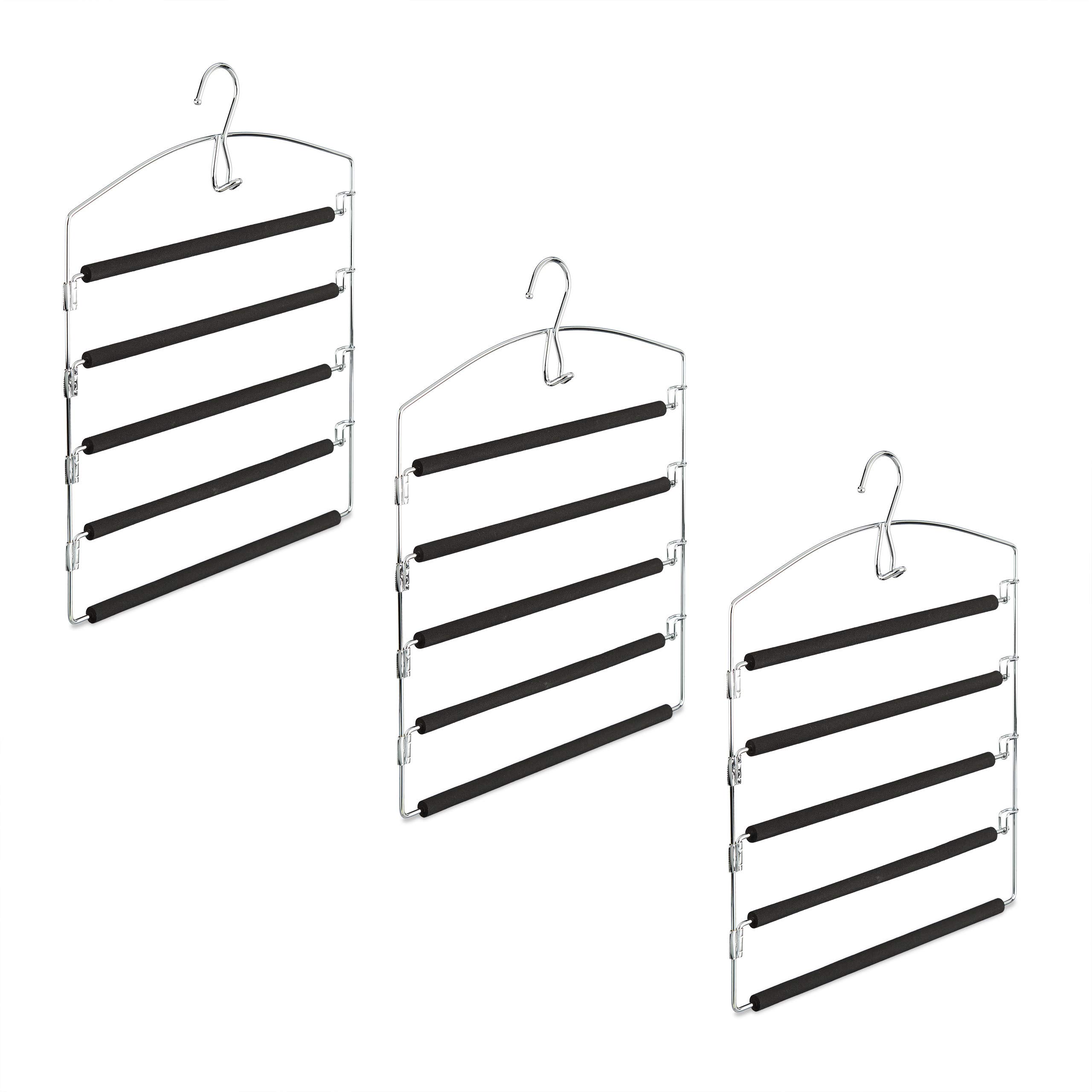 Relaxdays Space Saving Clothes Hanger, Multiple Trouser Rails, Metal, HWD: 44.5 x 37 x 2.7 cm, Silver/Black; Pack of 3