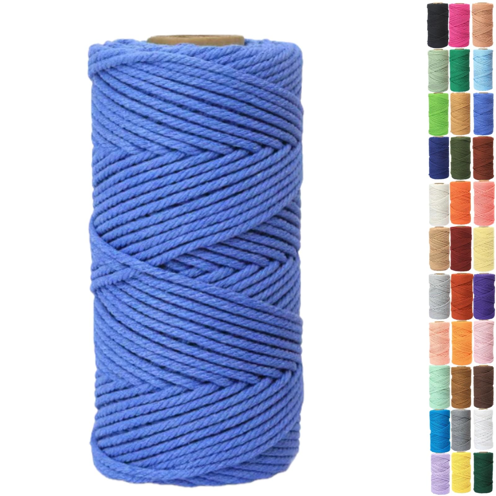Binwat Macrame Cord Thick Natural Cotton Cord DIY Crafts Yarn Thread Twisted Spool Twine String Cotton Rope for Wall Hanging,Plant Hangers,Knitting,Decorative Projects 4mm x100m (Haze blue)