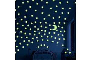 DIGMIG Glow in The Dark Star Stickers 100Pcs Stars for Ceiling,3D Glowing Stars with Moon,Adhesive Glowing Stars for Ceiling,Wall Decorations,Room Decor,Birthday Gift
