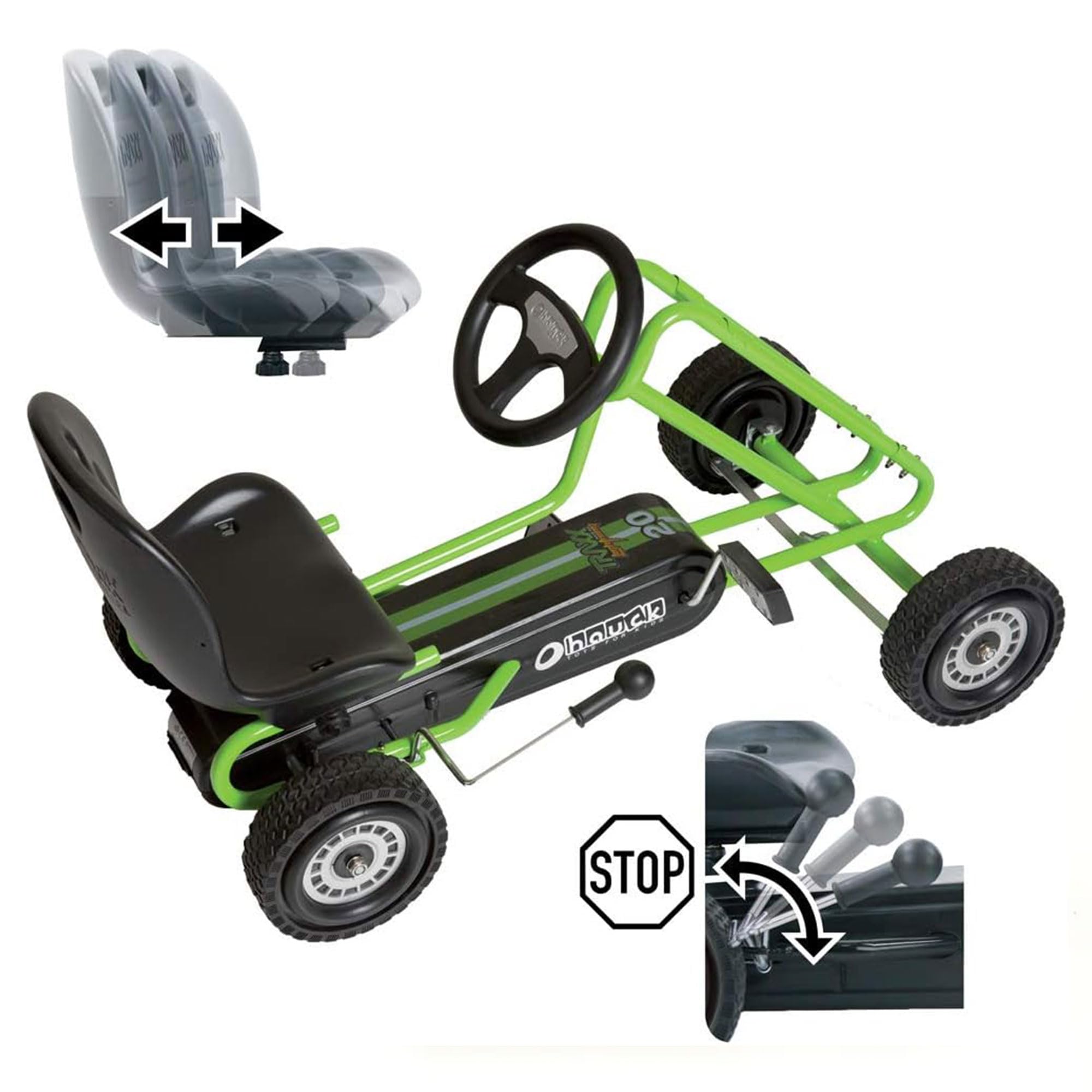 hauck 90105 Kids Pedal Go Kart, 4 Wheel Bike Cart, Ages 4-8, Lightning Ride, Race Green - Outdoor Bicycle Karts with Plastic Wheels for Boys and Girls