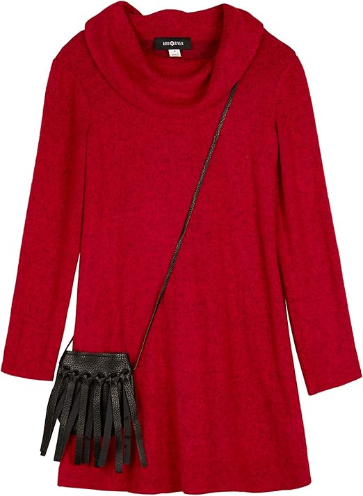 red cowl neck sweater dress