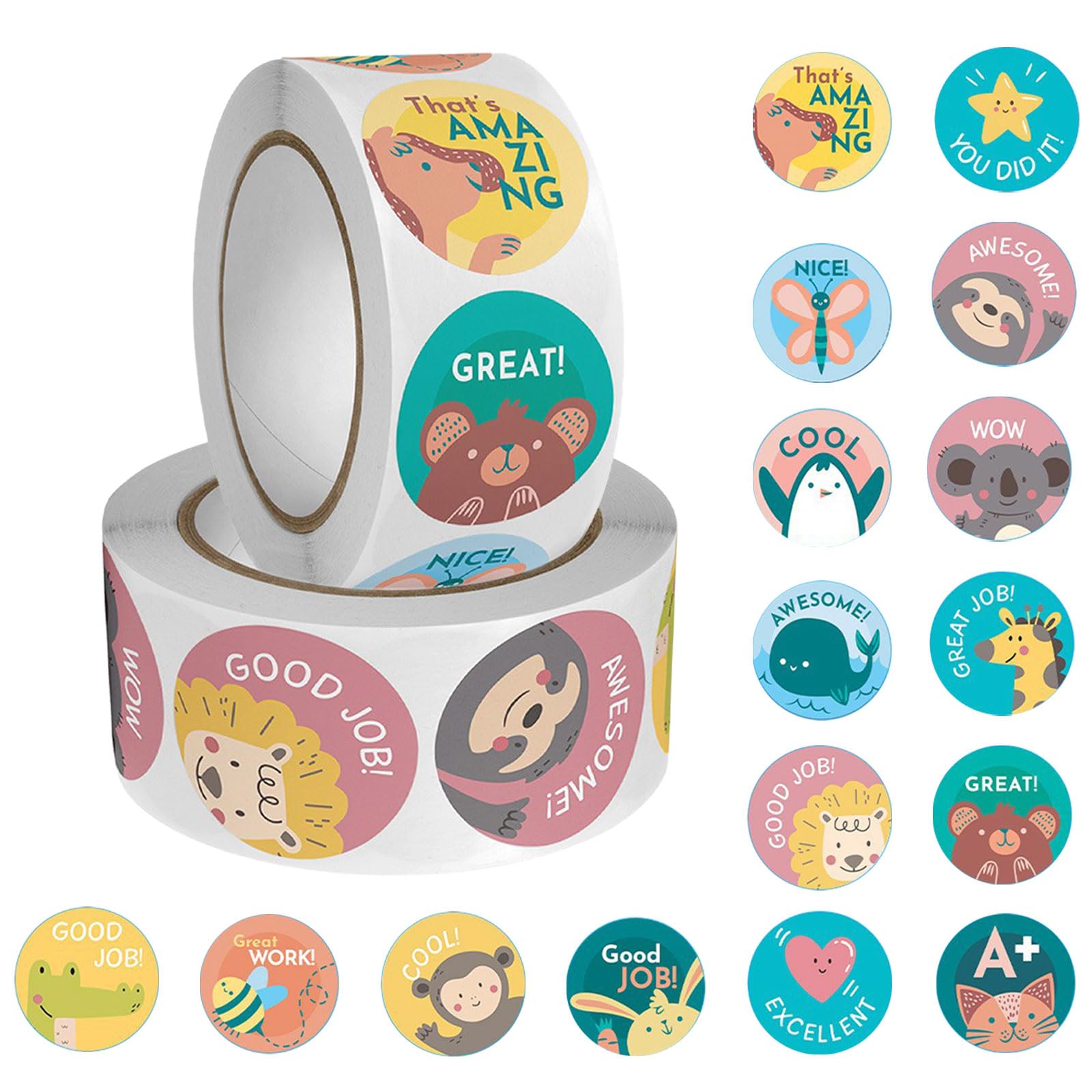 AZWOOD Motivational Stickers for Kids, 1000 PCS 16 Animal Designs Rewards Stickers for Children & Teacher Incentives