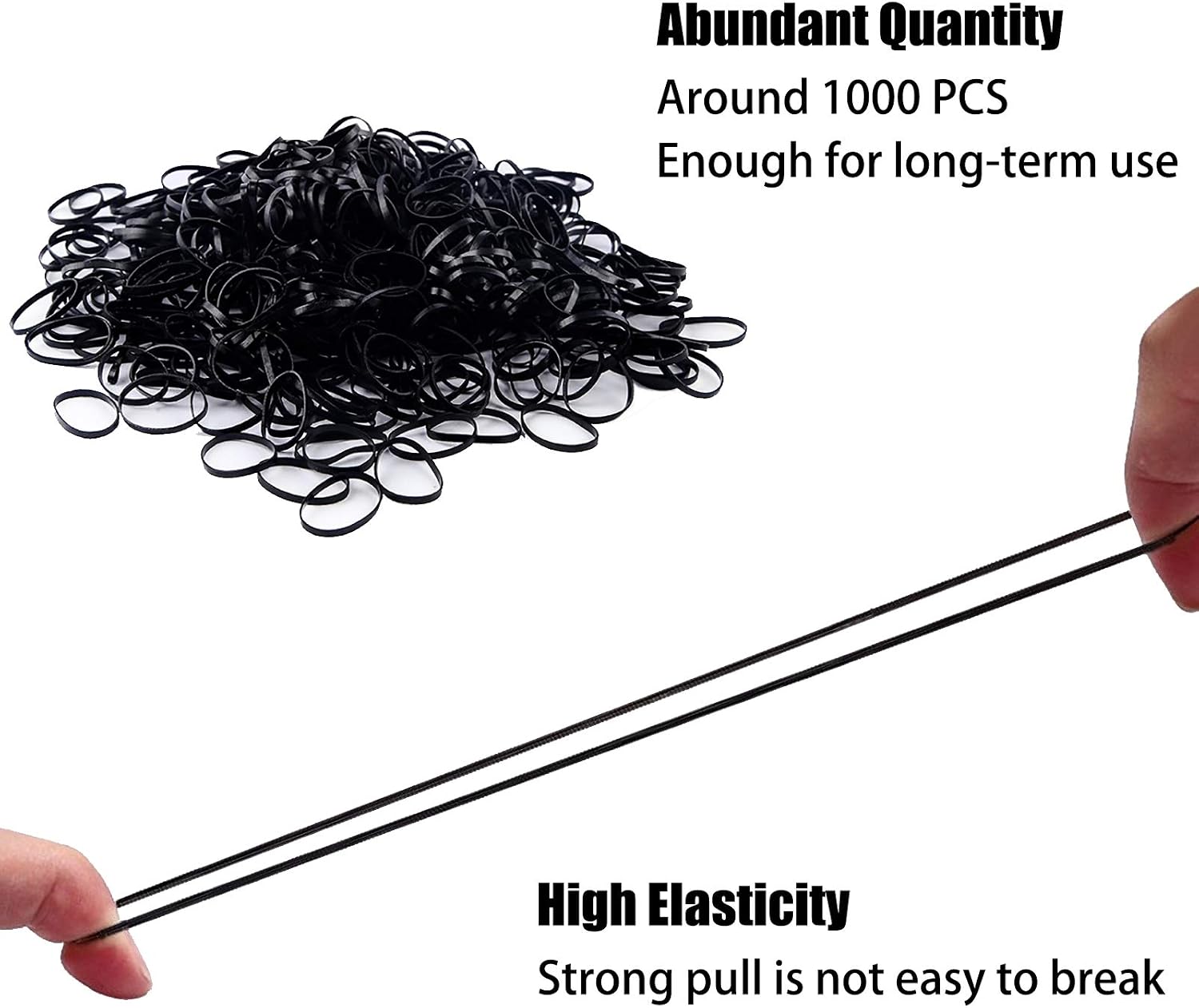Hanyousheng Pack of 1000 Mini Rubber Bands,Mini Elastic Hair Bands,Soft Elastic Bands,Braiding Rubber Bands for Kids Hair,for Children Hair,Small Dreadlocks,Wedding Hairstyle and More (Black) - Image 4