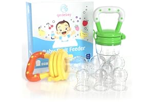 Gedebey Baby Fruit Pacifier Feeder - 2 Pack Silicone Fruit Teethers for Babies | Baby Food Pacifier Feeder | Baby Silicone Feeder for Infants | Baby Feeders for Baby Food Teethers (Yellow&Green)