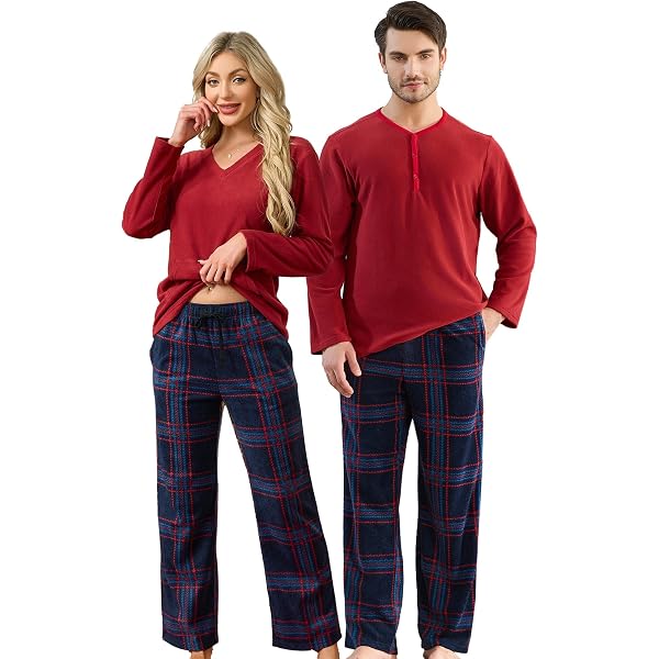 Hillban Family Matching Christmas Pajamas - Buffalo Plaid Pants & Long Sleeve Tee Set, Holiday Loungewear