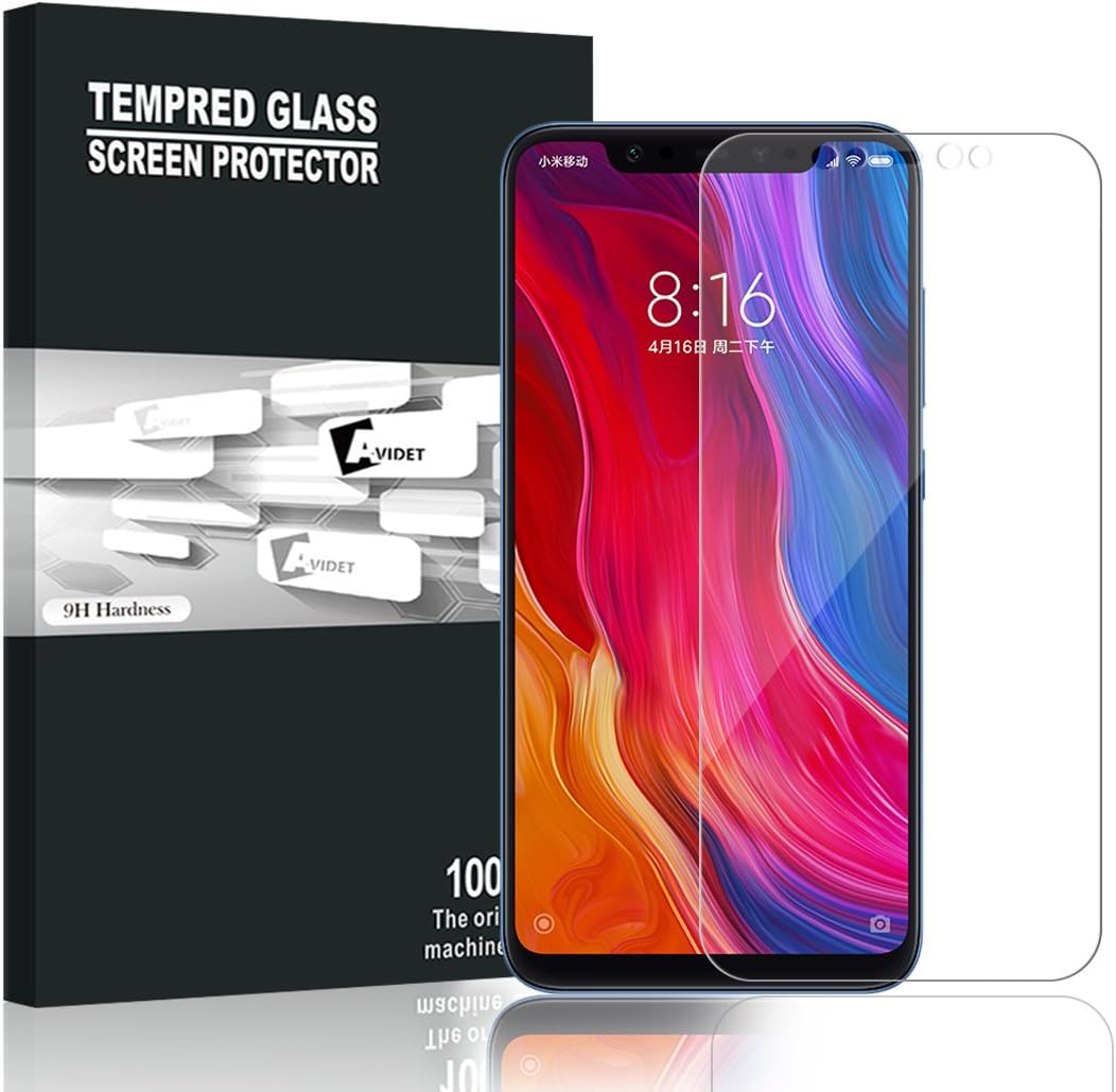 Xiaomi Mi 8 Screen Protector, AVIDET 9H Hardness Premium Tempered Glass Screen Protector for Xiaomi Mi 8 (2-Pack)