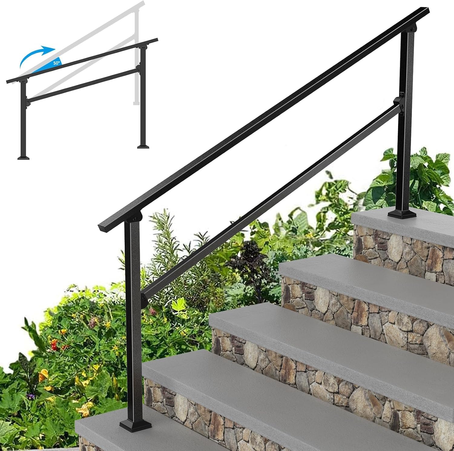 Photo 1 of Heavy Duty Metal Handrails for Outdoor Steps - Exterior Hand Rails for Concrete Steps Outside Metal Stair Railing Porch 4 Step