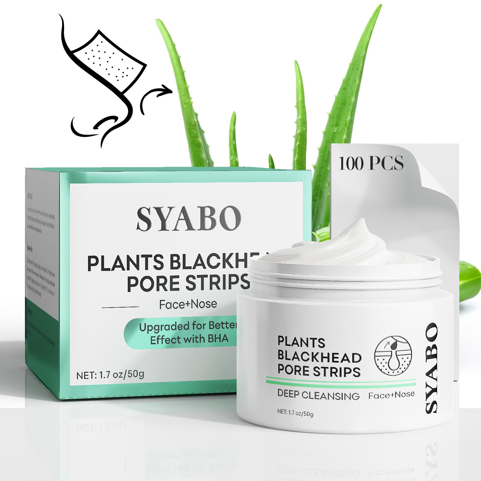 Photo 1 of 2.0 Nose Pore Strips, Blackhead Remover Mask with Salicylic Acid for Face, Upgraded Deep Cleansing Pore Peel Off Mask with 100 PCS Nose Black Heads Remover Strips (1.7 Ounce)