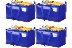 EpicTotes Moving Bags, Storage Bags with Sturdy Handles and Heavy Duty Zippers, Storage Totes for Space Saving, Moving & Storage, Collapsible Moving Supplies(125L, 4-Pack, Blue)