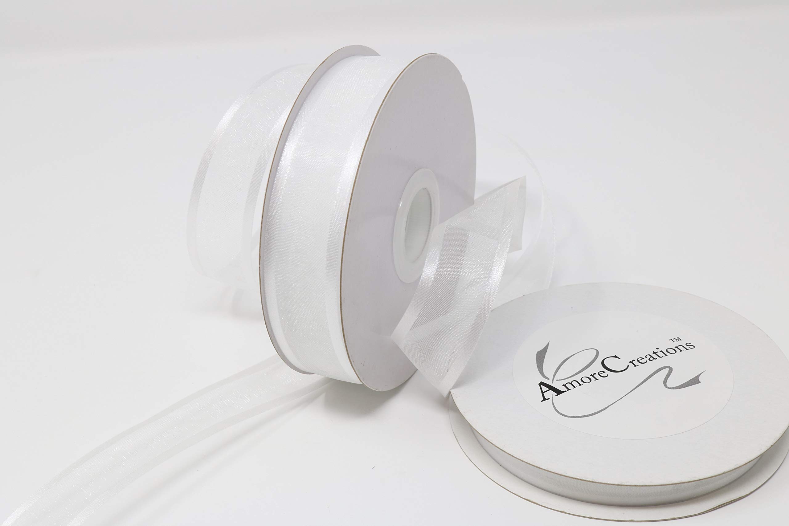 Photo 1 of 1 X White Organza Ribbon With Satin Edge-25 Yards X 3/8 Inches