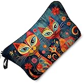 Livel lhood Floral Cat Makeup Bag Floral Cat Small Cute Organizer Bag Zipper Pouch Ethnic Style Floral Cat Kitten Kitty Print Cosmetic Bag Present for Women Friends