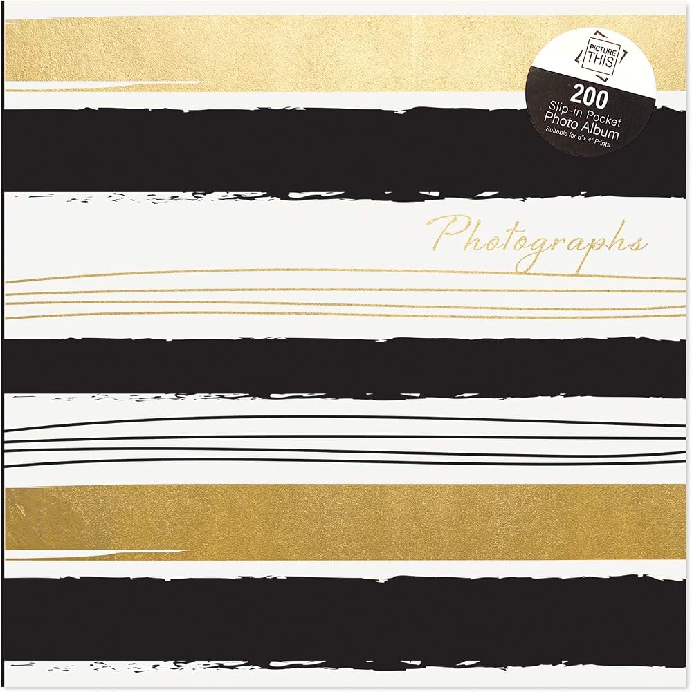 Tallon Black & Gold Stripes Photo Album 6x4 Holds 200 Photos Memo Slip