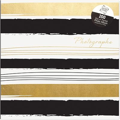 Tallon Black & Gold Stripes Photo Album 6x4 Holds 200 Photos Memo Slip