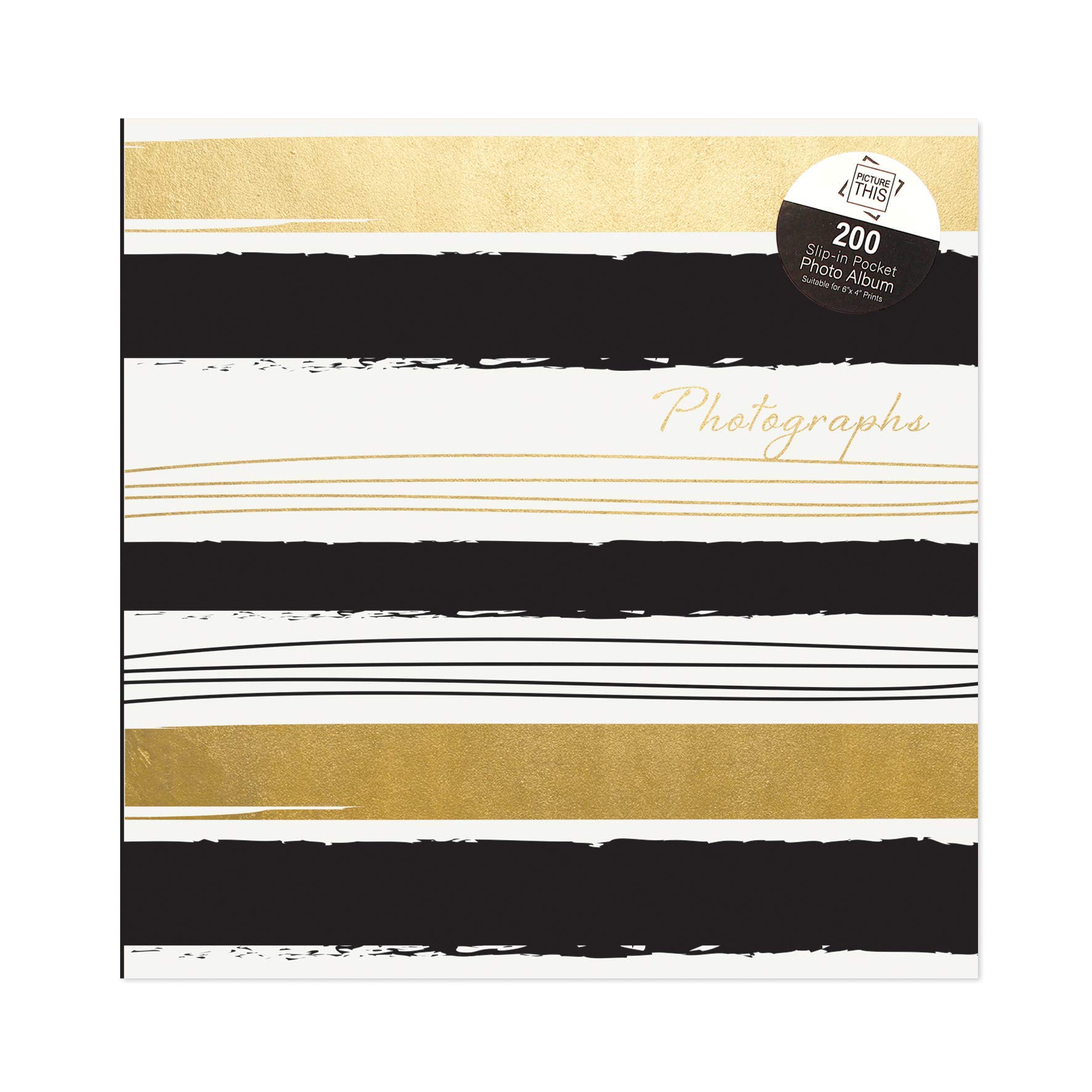 Tallon Black & Gold Stripes 6x4 Photo Album Memo Slip in Holds 200 Photos — image 1