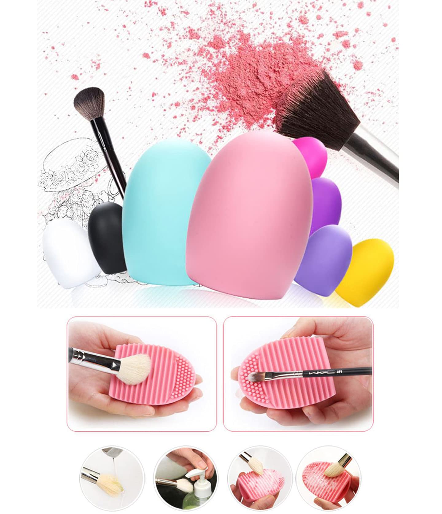 Silicone COSMETIC BRUSH EGG -Make Up Brush Cleaner, Hygienic, Easy Use, Easy Clean (Pack 3)