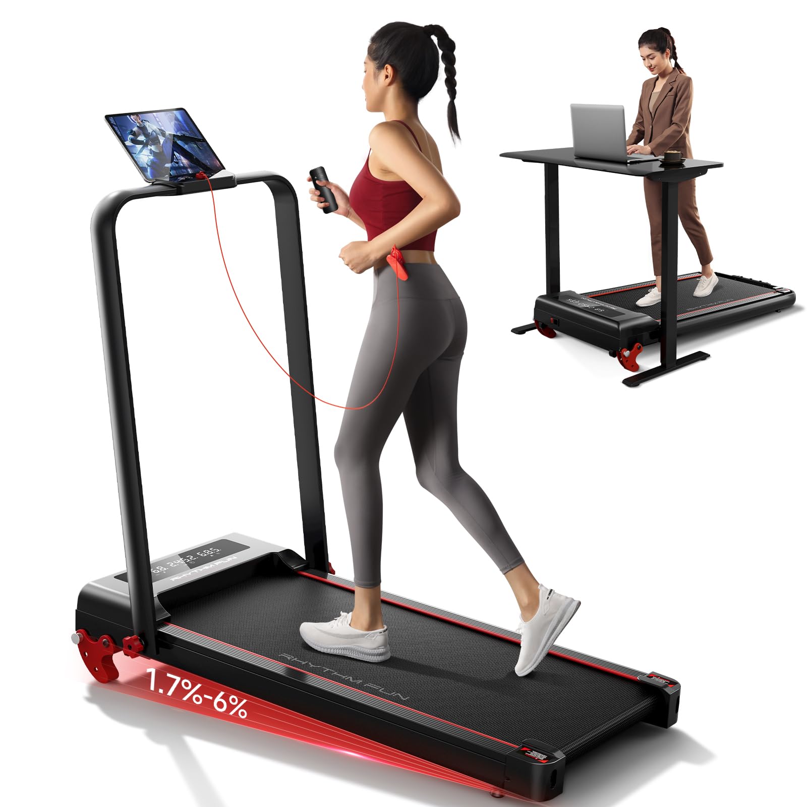 Photo 1 of **PARTS ONLY** RHYTHM FUN Treadmill with Incline, Walking Pad with Handle Bar,300lbs Walking Pad with APP, Portable Folding Walking Treadmills for Home/Office with Low Noise