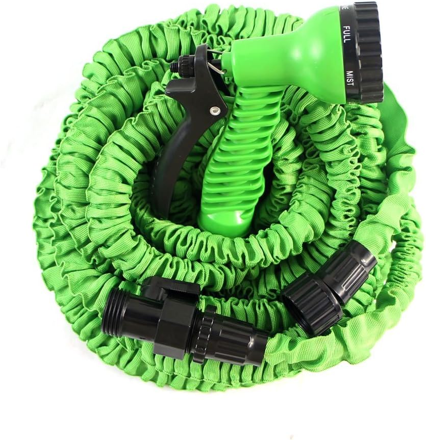 100 Feet Rubber Garden Expandable Hose, Magic Flexible Water Hose Pipe with 7 Function Spray Nozzle, Light Weight, No Kink