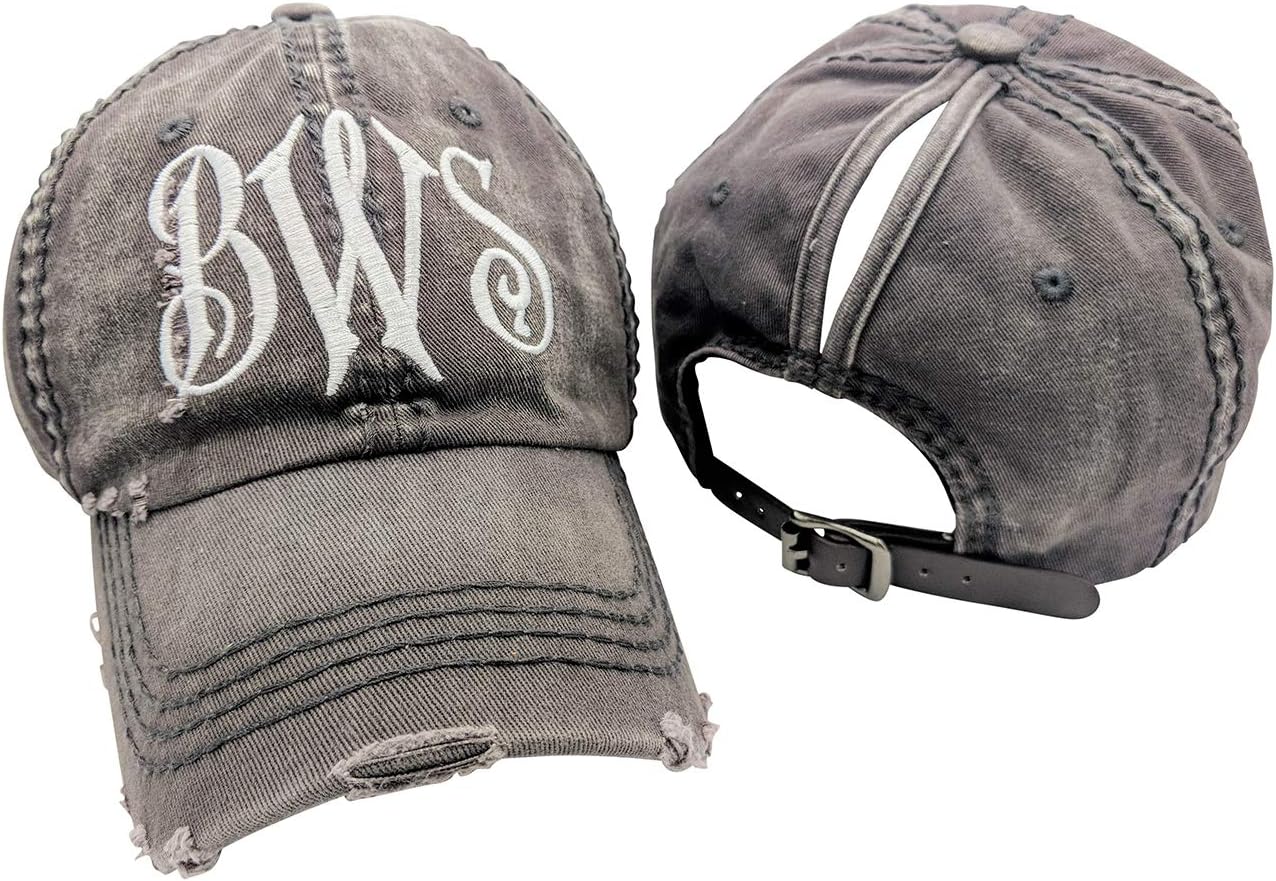 Women's, Customized, Monogrammed High Ponytail Cap, Messy Bun Cap