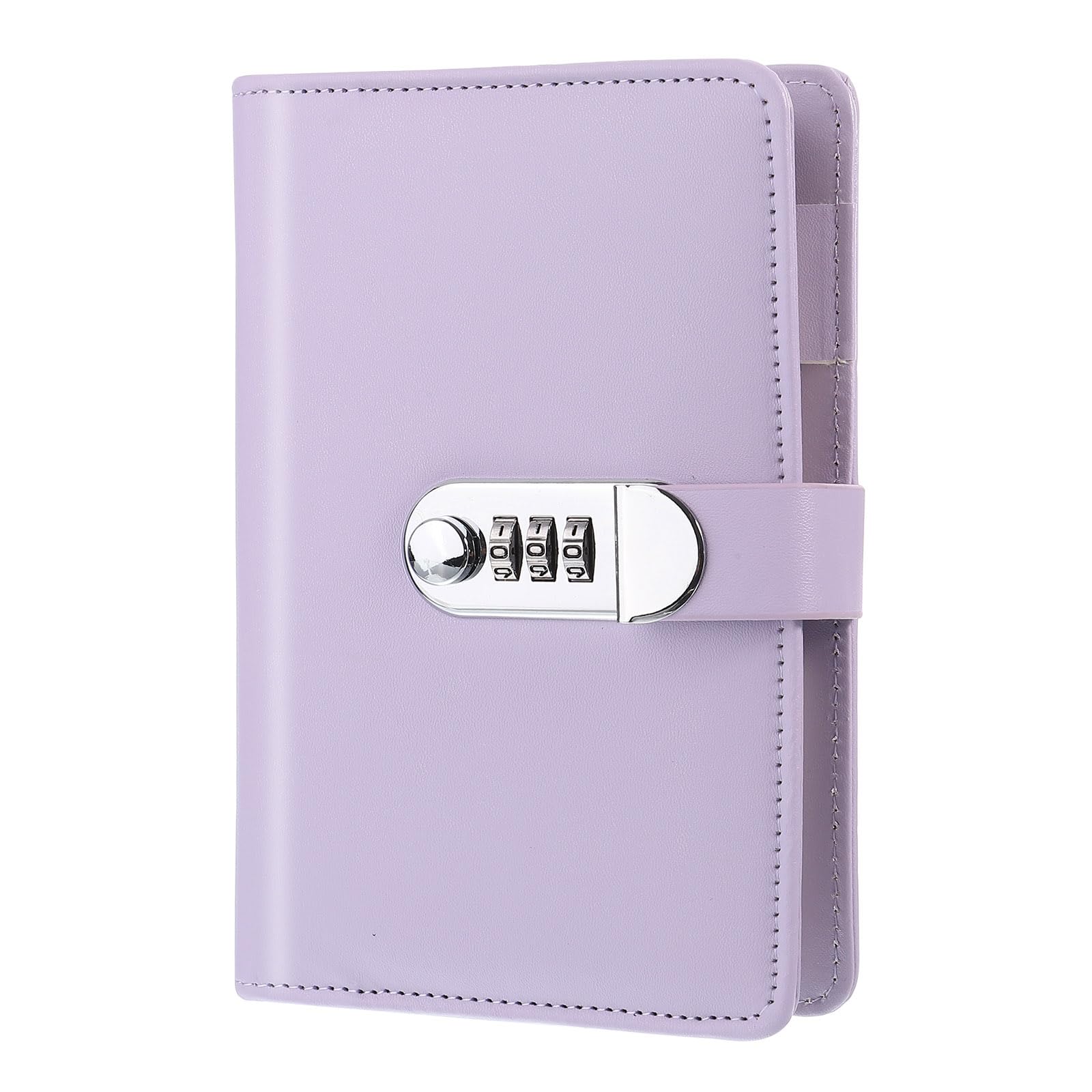 PATIKIL A6 Diary with Lock, Journal with Lock Cute Journaling Leather Notebook Journal 90 Pages Diary Binder Refillable Paper with Pen Card Slot Waterproof for Women Gifts Men, Purple