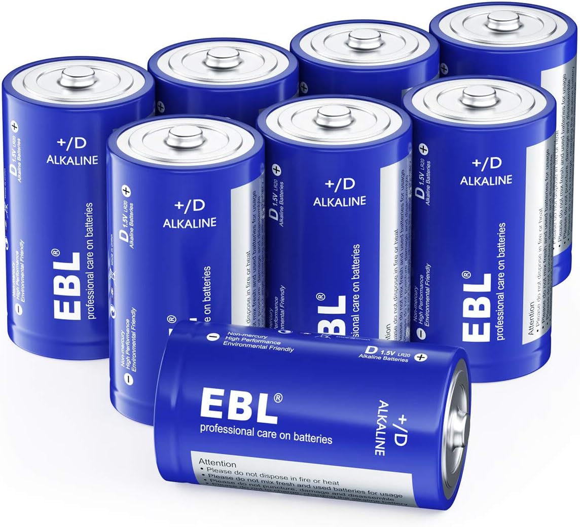EBL D Batteries, Alkaline D Cell Batteries 8 Battery Count(Pack of 1): Home Audio & Theater