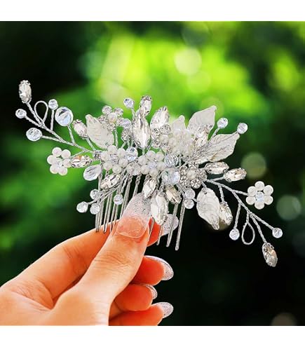 Amazon.com : Handmade Silver Bridal Hair Comb Clip Flower  display picture 2