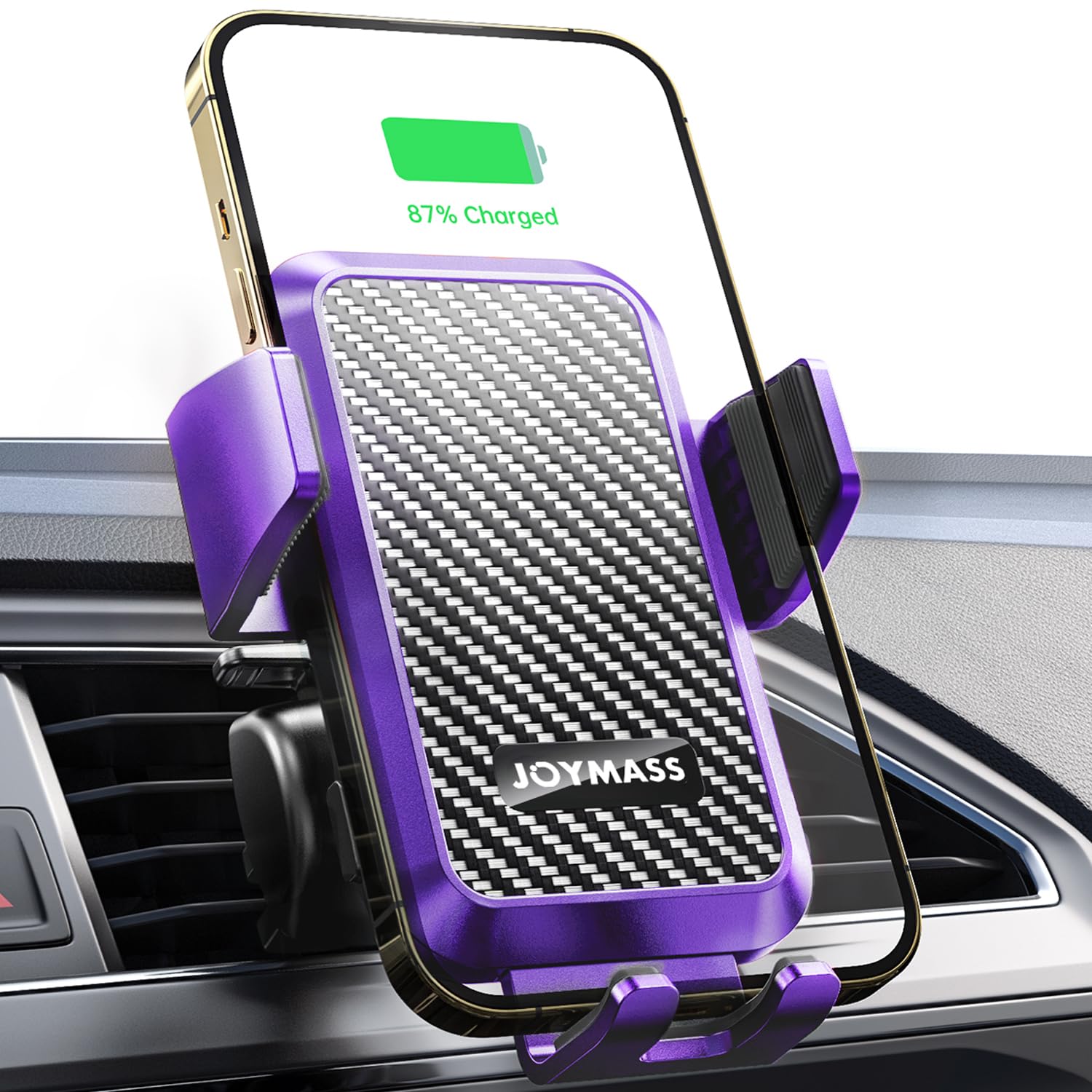 Wireless Car Charger, 15W Fast Charging Auto Clamping Car Charger Cell Phone Holder Mount Vent for iPhone 15 14 13 12 Mini Pro Max, Samsung Galaxy S24 Ultra S23 S22 S21+ Note 20, etc - Purple