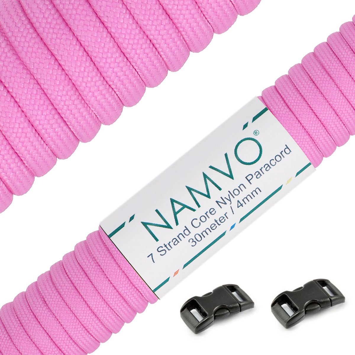 Namvo 550 Paracord Mil Spec Type III 7 strand parachute cord Total Length 100ft / 30 Meters, Rose powder
