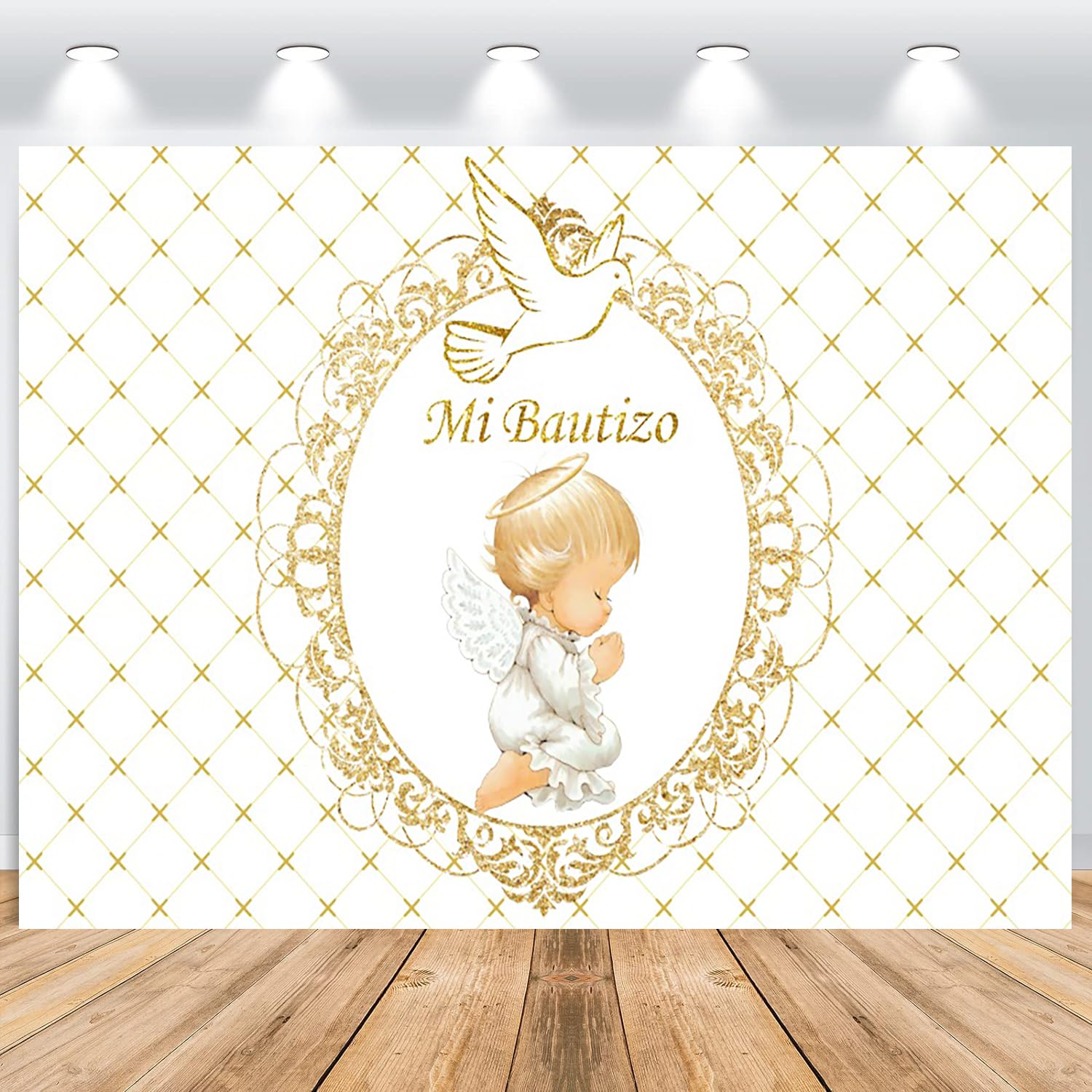 ASDCXZ Mi Bautizo Backdrop 7x5FT, God Blessing First Holy Communion Photography Backdrop, Newborn Boy Girl Baby Shower Party Banner Decorations Supplies Photo Booth Props