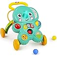 Bright Starts Stroll 'n Roll 2-in-1-Ball Push Walker – Includes 3 Toy Balls, Elephant with 70+ Songs & Sounds, 7 Activities - Ball Drop, Piano, Spinner, Flip Book & More