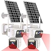 Luovisee Cameras for Home Security with Dual Lens,2.4G/5G WiFi Outdoor Camera Wireless Solar Powered,PIR Alarm,Color Night Vision,2-Way Audio,Cloud/SD Storage,No Month Fee(2 Pack)