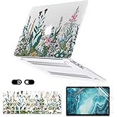 Case for MacBook Pro 14 inch M5 M4 M3 M2 M1 A3434 A3112 A3185 A3401 A2918 A2992 A2779 A2442 2025-2021 Release with Touch ID, 3D Effect Clear See Through Hard Cover&Keyboard Cover, Garden Flowers