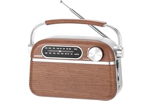 SEMIER Retro AM FM Radio with Best Reception, Bluetooth Speaker Portable Transistor Radio, Operated by 2X D Batteries Or AC Power Plug in Wall Radio with Big Speaker, Large Knob for Home and Outdoor