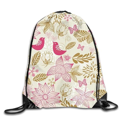 show best Birds In Love Withing Flowers Drawstring Gym Bag for Women and Men Polyester Gym Sack String Backpack for Sport Wor