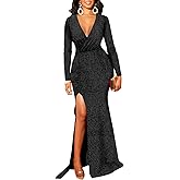 BestGirl Formal Long Sleeve Dress for Women Sequin Bodycon Ruched Sparkly Dresses