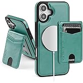 SkyEagle Compatible with Magsafe 2 in 1 Detachable iPhone 17 Wallet Case with Card Holder for Women Men,Magnetic PU Leather RFID Blocking Flip Kickstand Credit Slots,for Apple 17 6.3",Blue Green