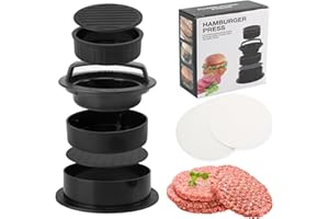 3-in-1 Hamburger Press with Box, Hamburger Press Patty Maker With 100Pcs Patty Paper,BurgerPress for Stuffed Burgers, Sliders